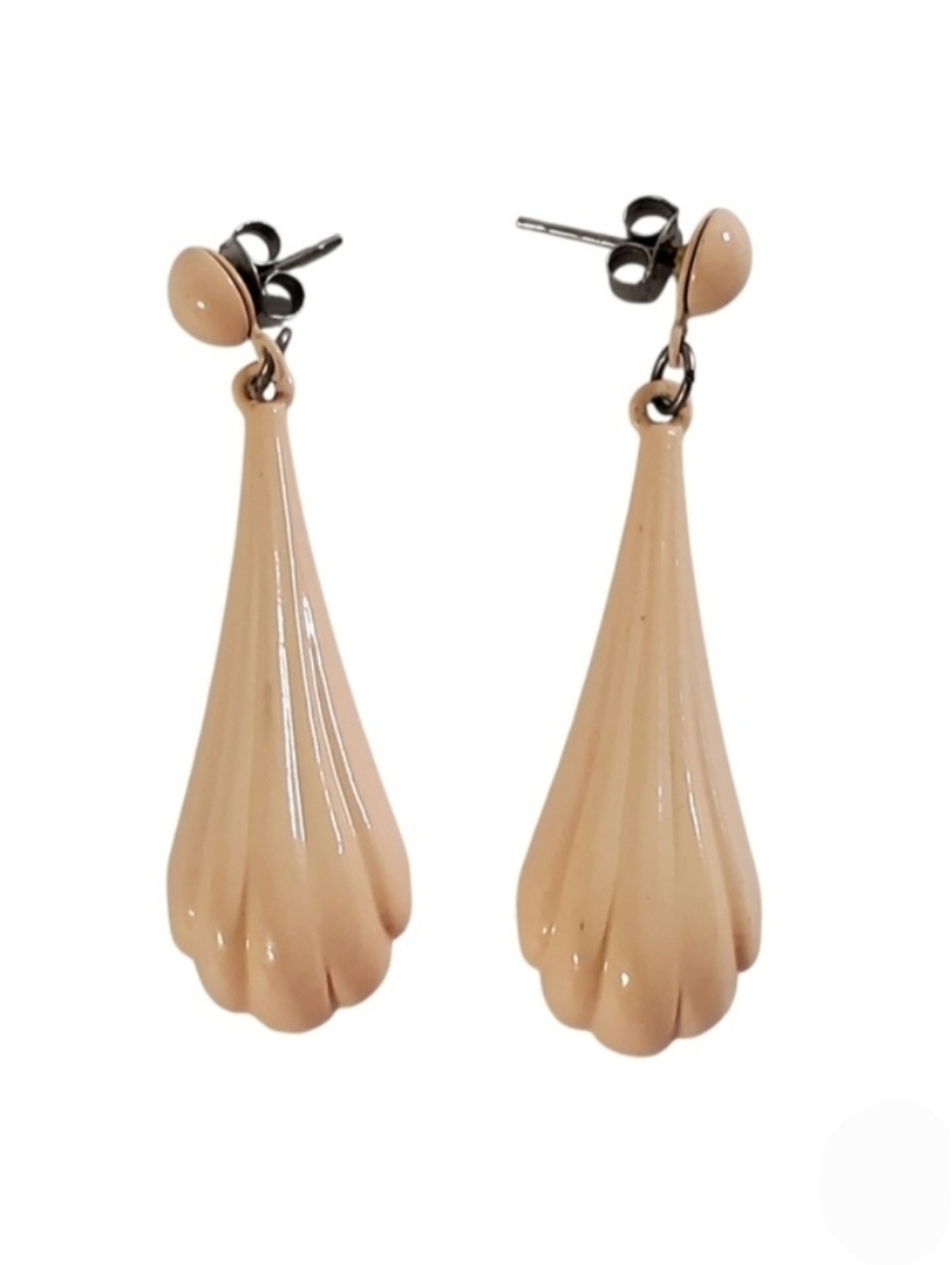 80s Peach Scallop Shell Shaped Dangle Earrings Retro Art Deco Vintage